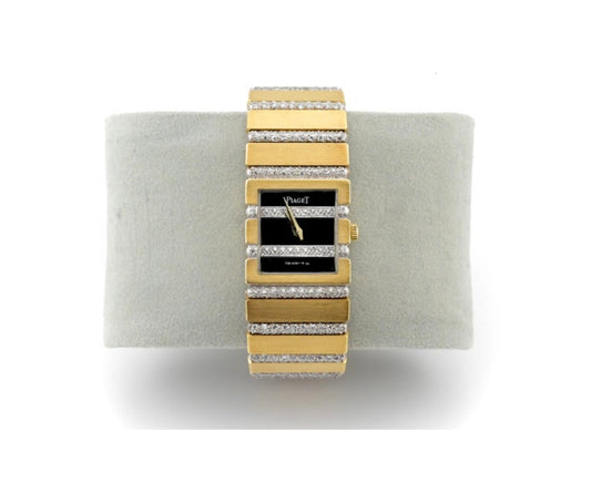 Piaget Polo 18k Gold 102 GRAMS Black Dial & Diamond Wristwatch 8131 Reference