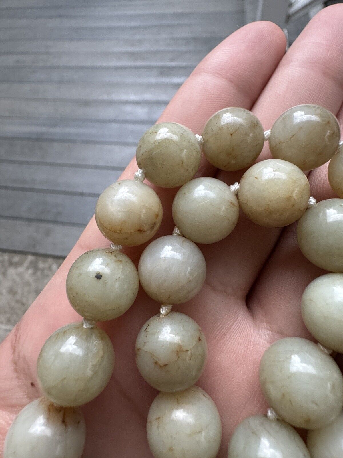 Exceptional Antique Chinese White Jade Necklace With Carved Beads  