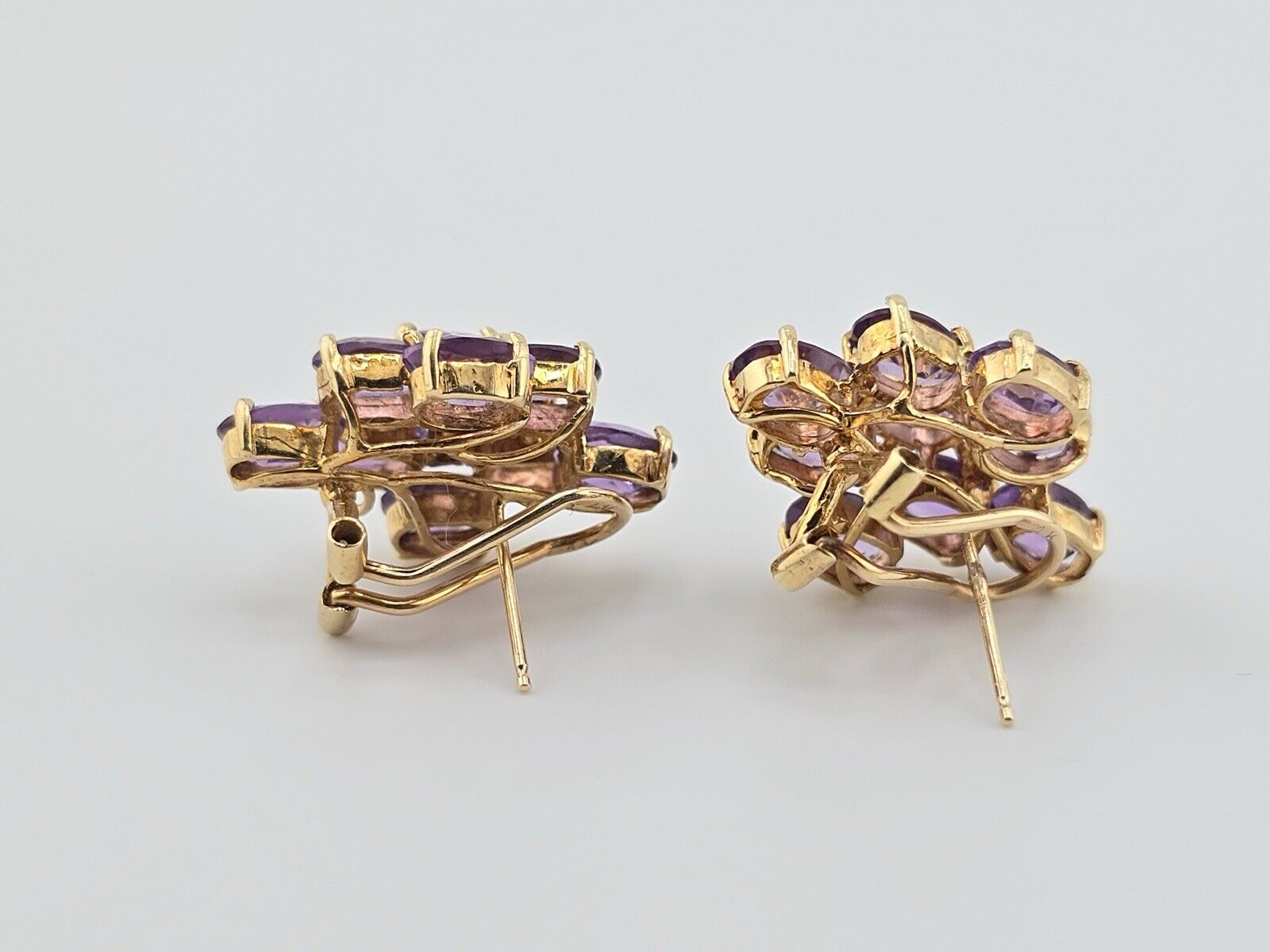 Exceptional 14K Yellow Gold Earrings with Amethyst Omega Clip Backs