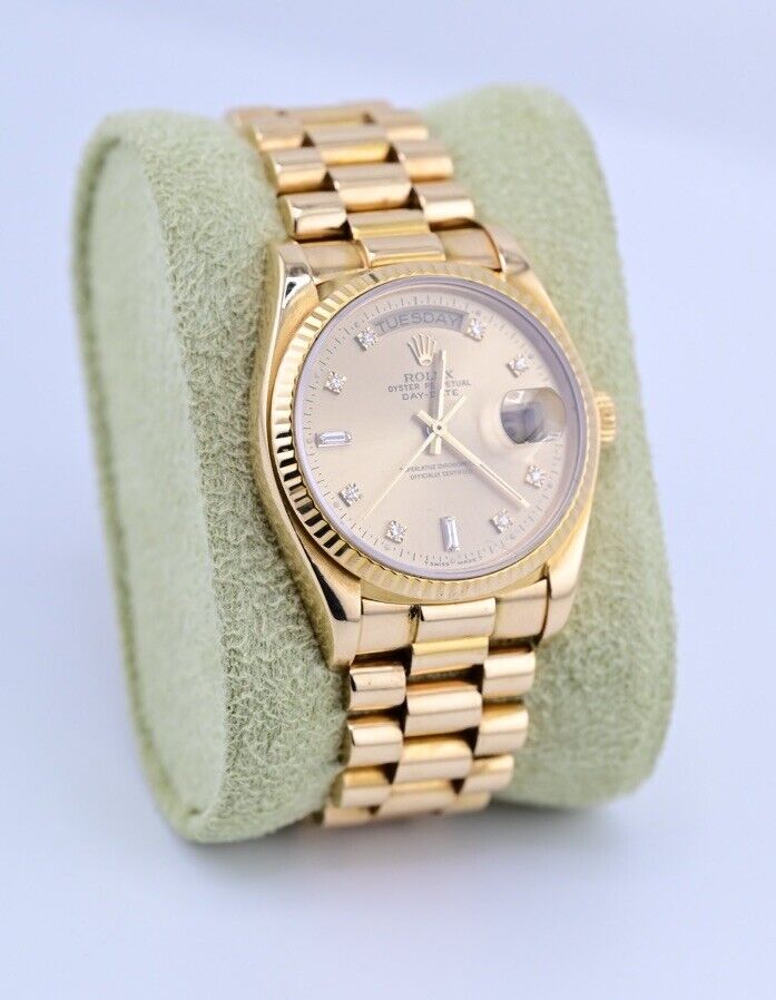 Rolex 18038 Single Quickset Presdiential Day Date 36 MM With Diamond Dial