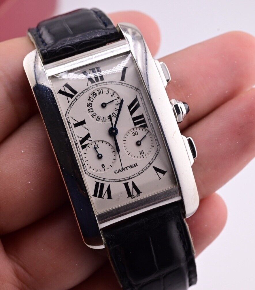 Cartier Tank Americaine 18K White Gold Chronograph Men`s Watch Ref. 2312