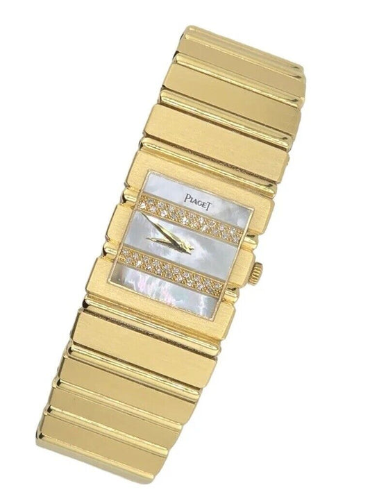 Amazing 18K Yellow Piaget Polo With Factory Mother Of Pearl & Diamond Dial