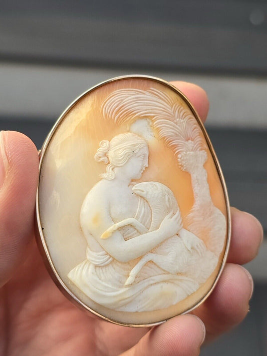 Exceptional Quality 14K Yellow Gold Cameo Brooch With Superb Carving