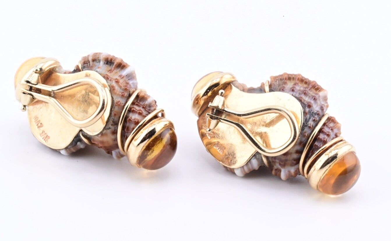 Beautiful Pair Of 14K Maz Seashell Earrings Seaman Schepps Style