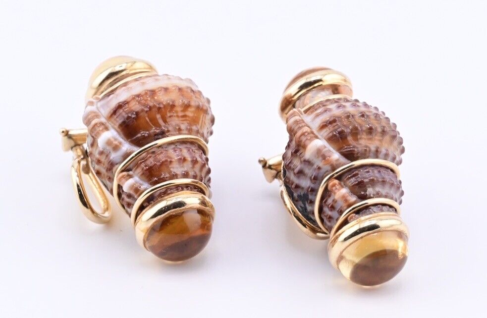 Beautiful Pair Of 14K Maz Seashell Earrings Seaman Schepps Style