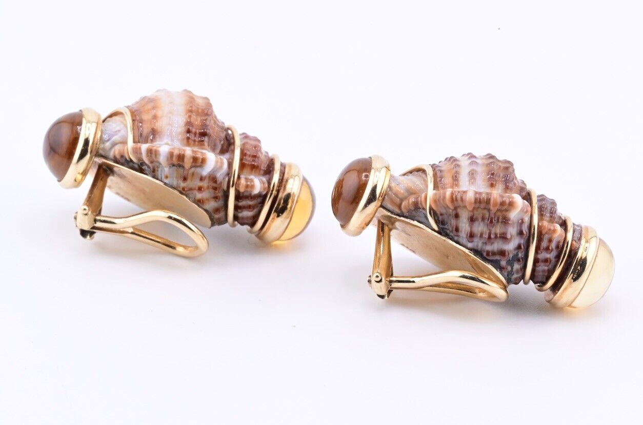 Beautiful Pair Of 14K Maz Seashell Earrings Seaman Schepps Style