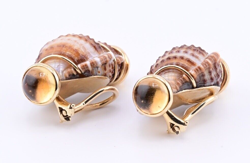 Beautiful Pair Of 14K Maz Seashell Earrings Seaman Schepps Style