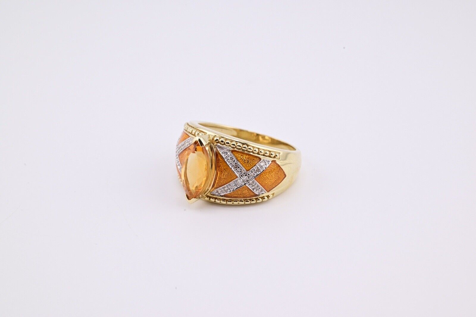 Fabulous 14K Yellow Gold Ring With Citrine & Diamonds 