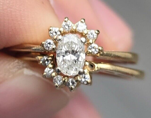 Unique Two Piece 14K Yellow Gold Diamond Ring With Fine Diamonds