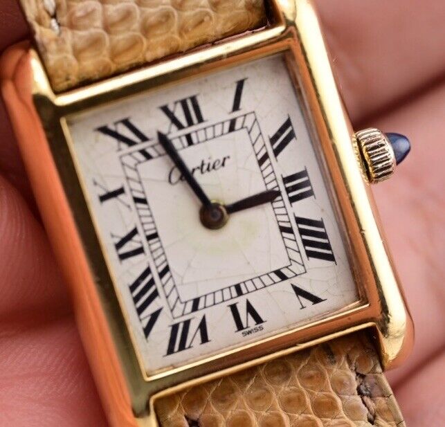 Cartier Tank  Mid Size 18K Electroplated 23x28mm Rare Spider Crack Dial