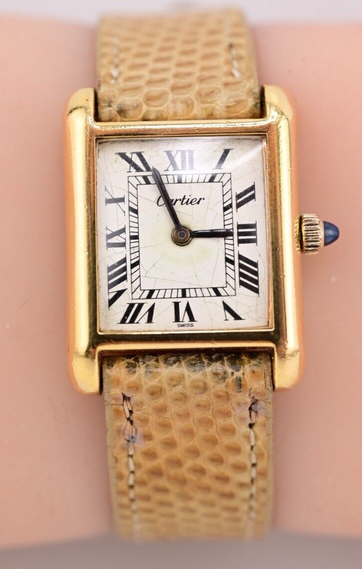 Cartier Tank  Mid Size 18K Electroplated 23x28mm Rare Spider Crack Dial