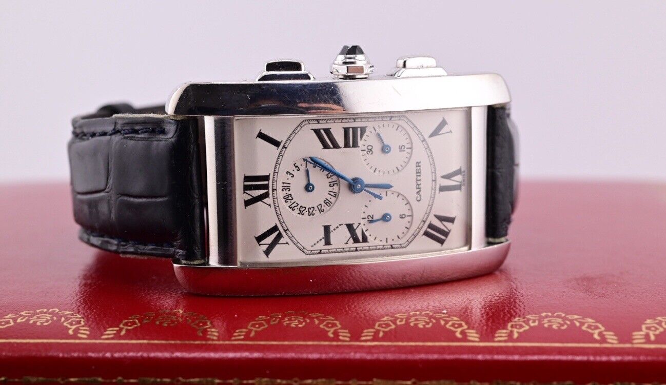 Cartier Tank Americaine 18K White Gold Chronograph Men`s Watch Ref. 2312