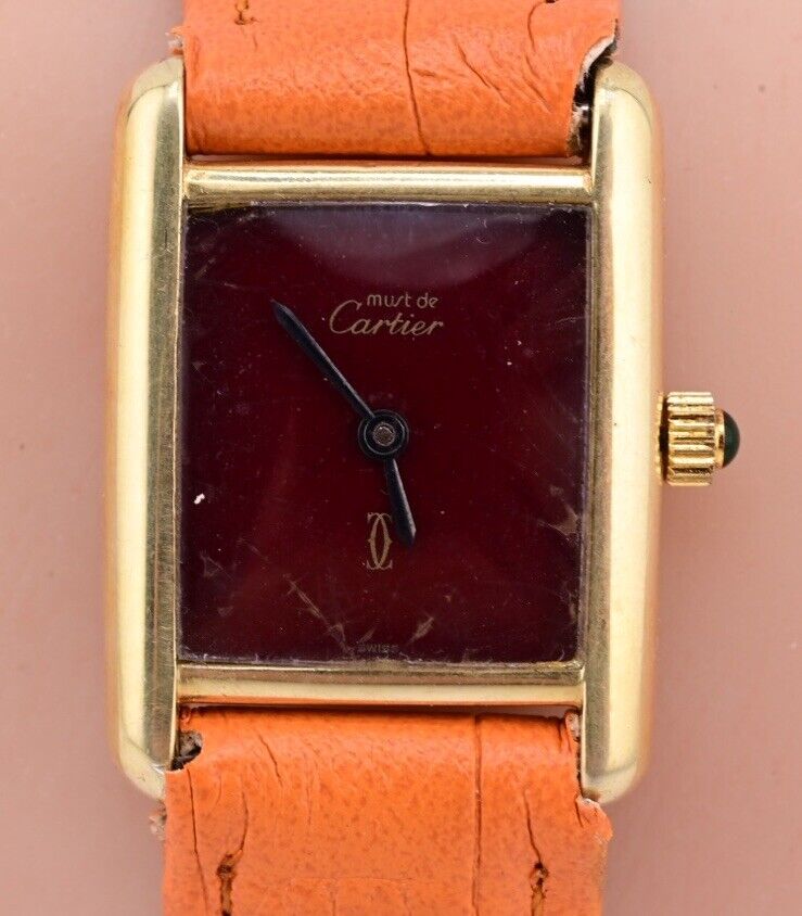 Beautiful Rich Cartier Must De Bordeaux Watch Superb Spider Crackle Dial