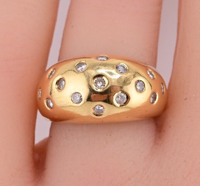 Heavy 18K Yellow Gold Dome Ring With Diamonds 11.19 Grams