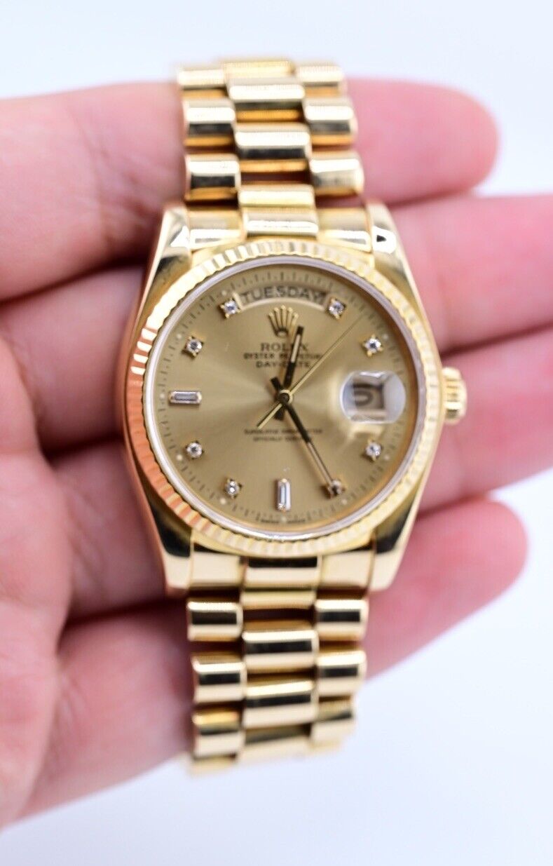 Rolex 18038 Single Quickset Presdiential Day Date 36 MM With Diamond Dial