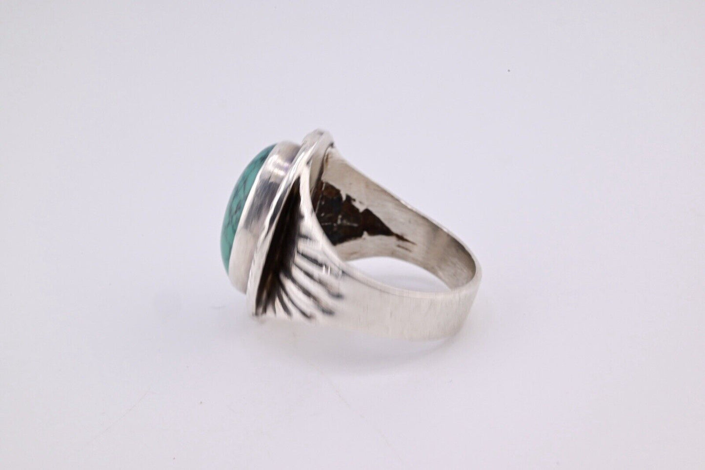 Outstanding American Indian Navajo Men’s Ring Fabulous Turquoise Circle JW