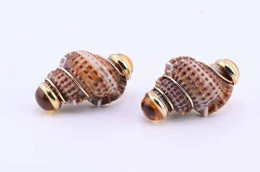 Beautiful Pair Of 14K Maz Seashell Earrings Seaman Schepps Style