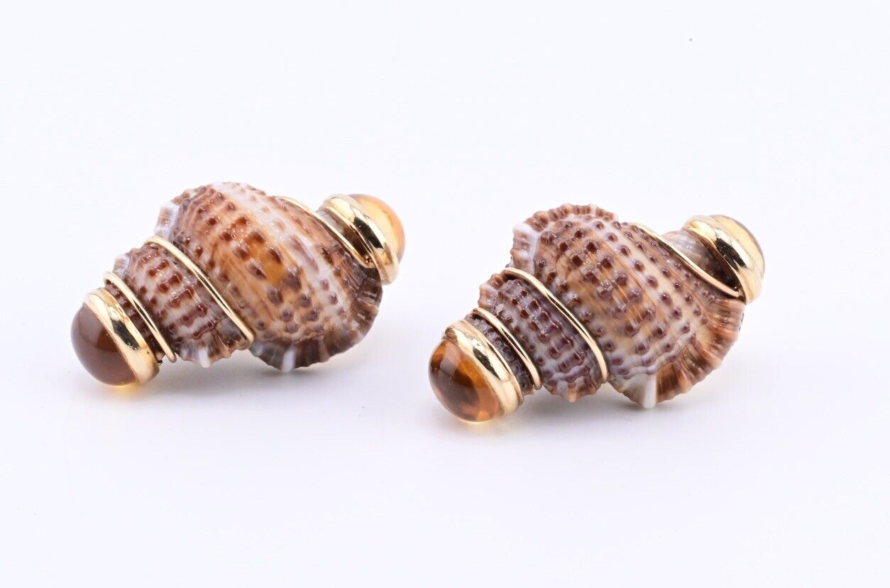 Beautiful Pair Of 14K Maz Seashell Earrings Seaman Schepps Style