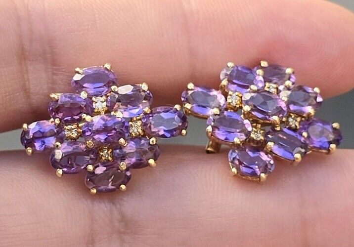 Exceptional 14K Yellow Gold Earrings with Amethyst Omega Clip Backs