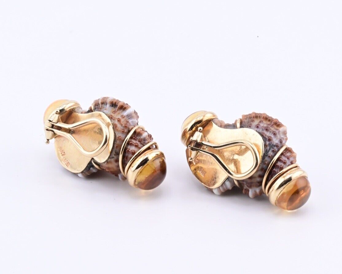 Beautiful Pair Of 14K Maz Seashell Earrings Seaman Schepps Style