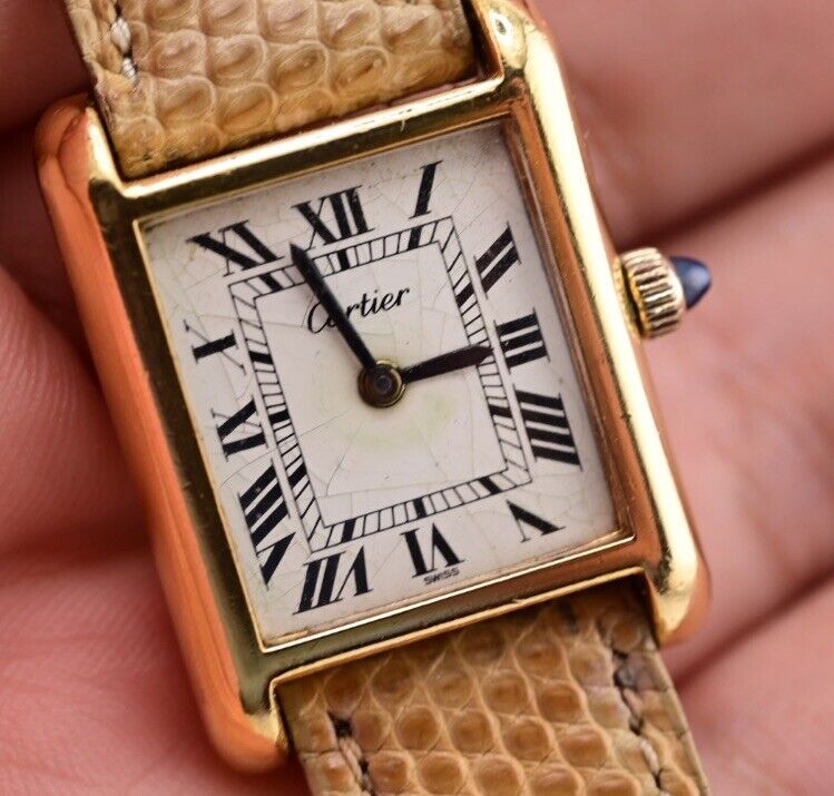 Cartier Tank  Mid Size 18K Electroplated 23x28mm Rare Spider Crack Dial