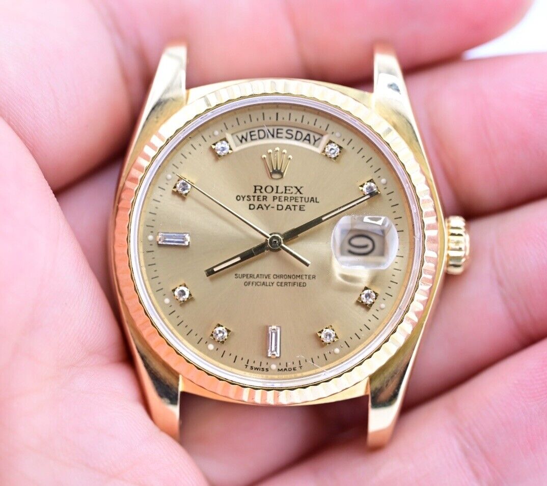 Rolex 18038 Single Quickset Presdiential Day Date 36 MM With Diamond Dial