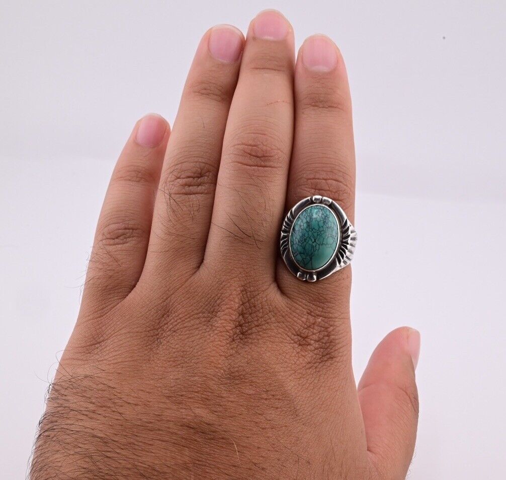 Outstanding American Indian Navajo Men’s Ring Fabulous Turquoise Circle JW