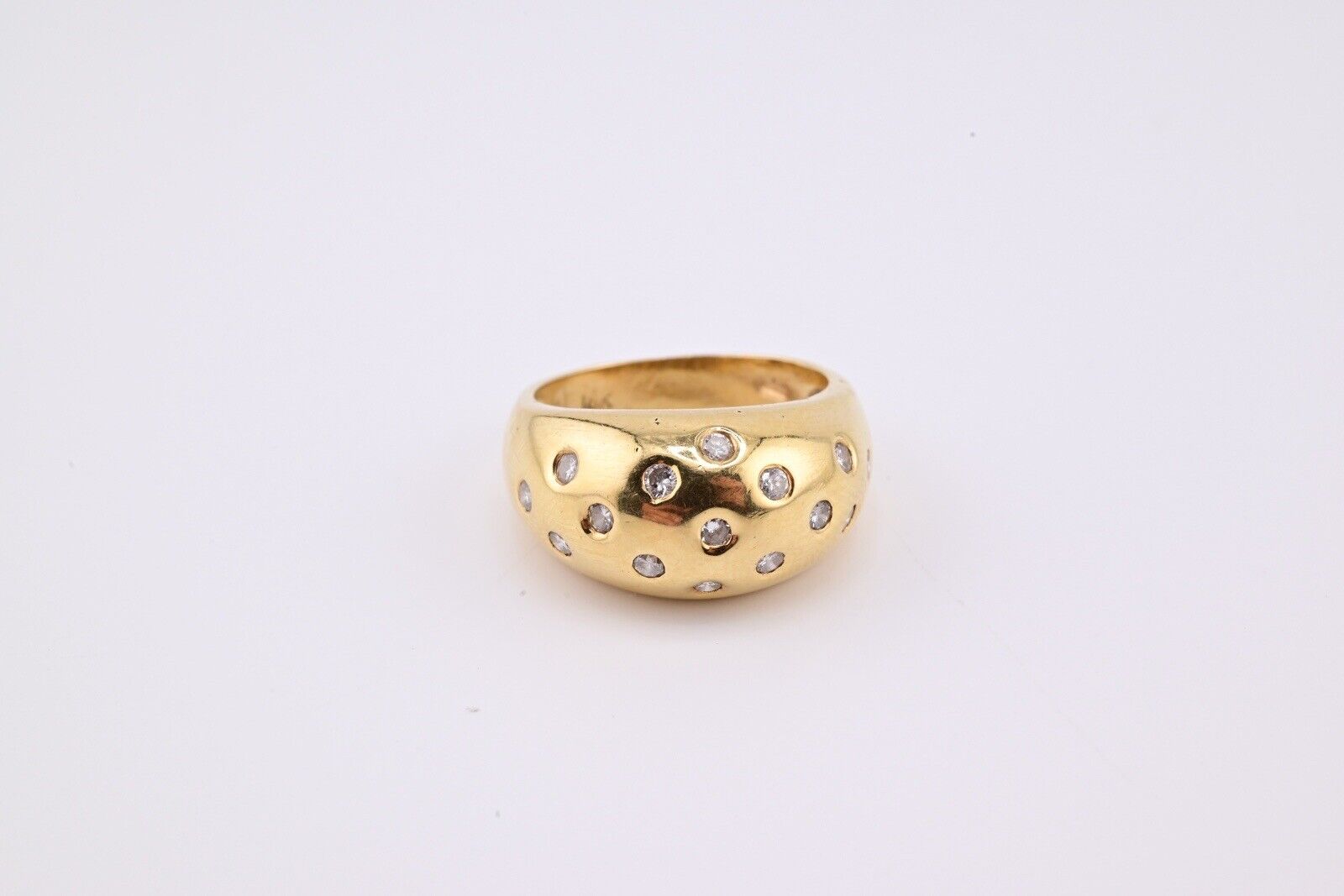 Heavy 18K Yellow Gold Dome Ring With Diamonds 11.19 Grams