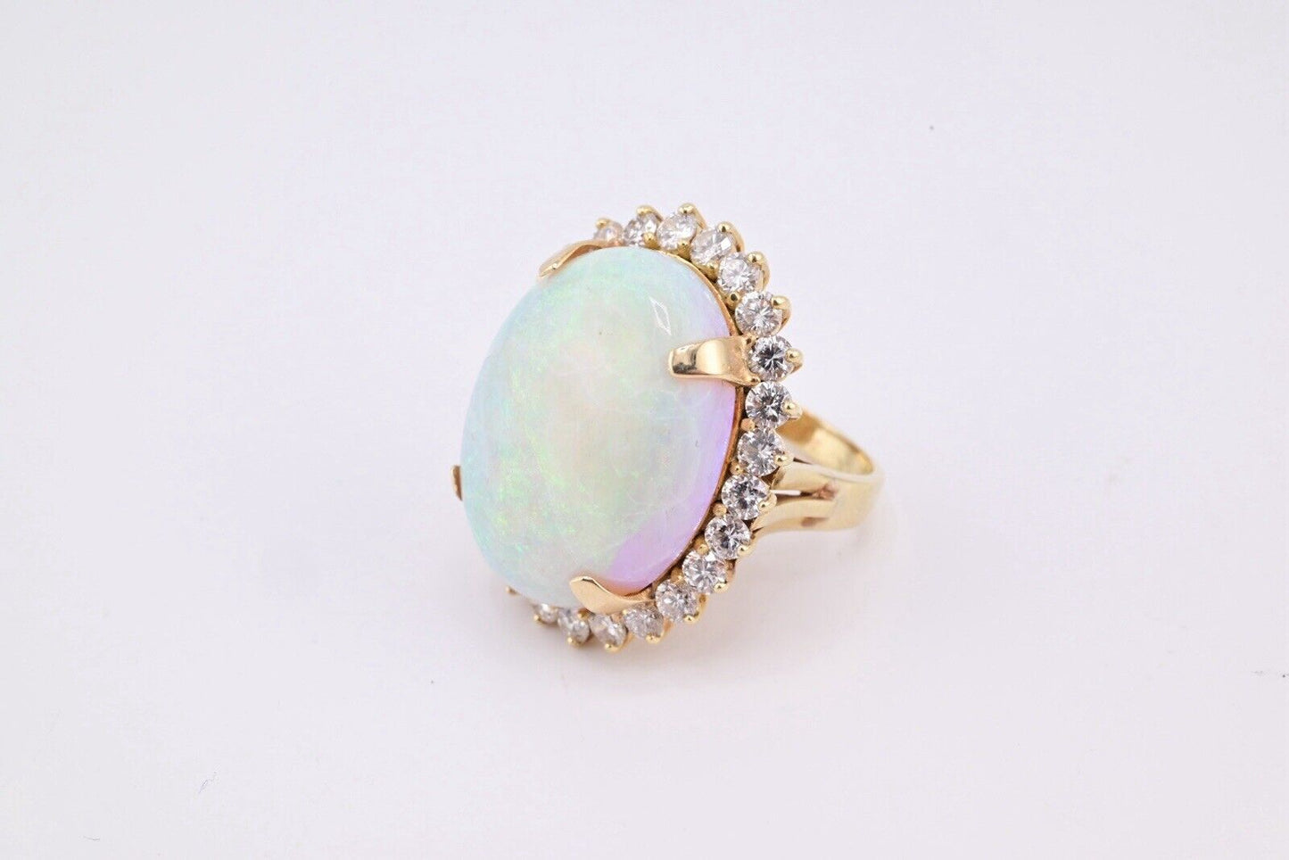 Massive 14K Yellow Gold Natural Opal & Diamond Ring 12.73 Grams