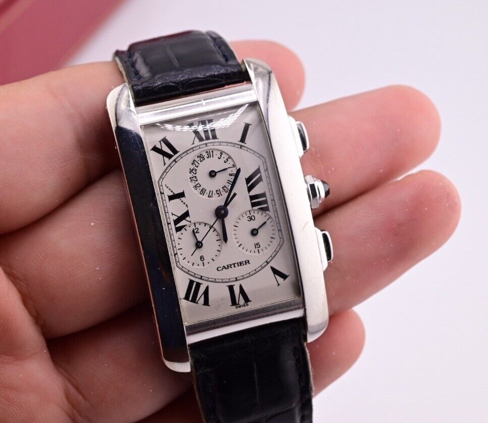 Cartier Tank Americaine 18K White Gold Chronograph Men`s Watch Ref. 2312