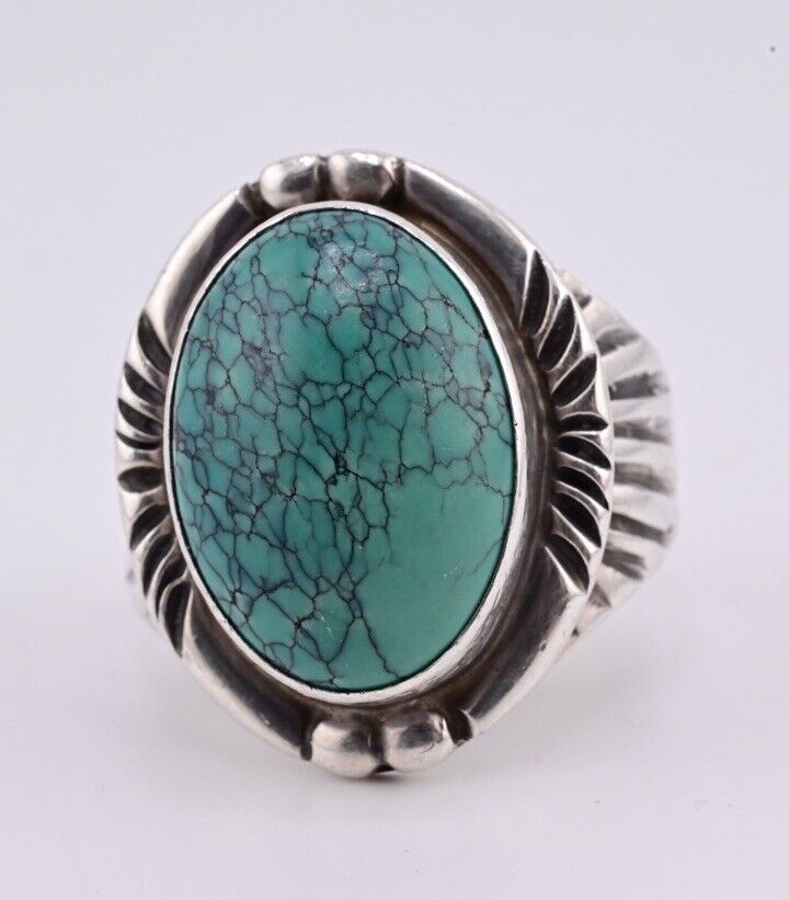 Outstanding American Indian Navajo Men’s Ring Fabulous Turquoise Circle JW