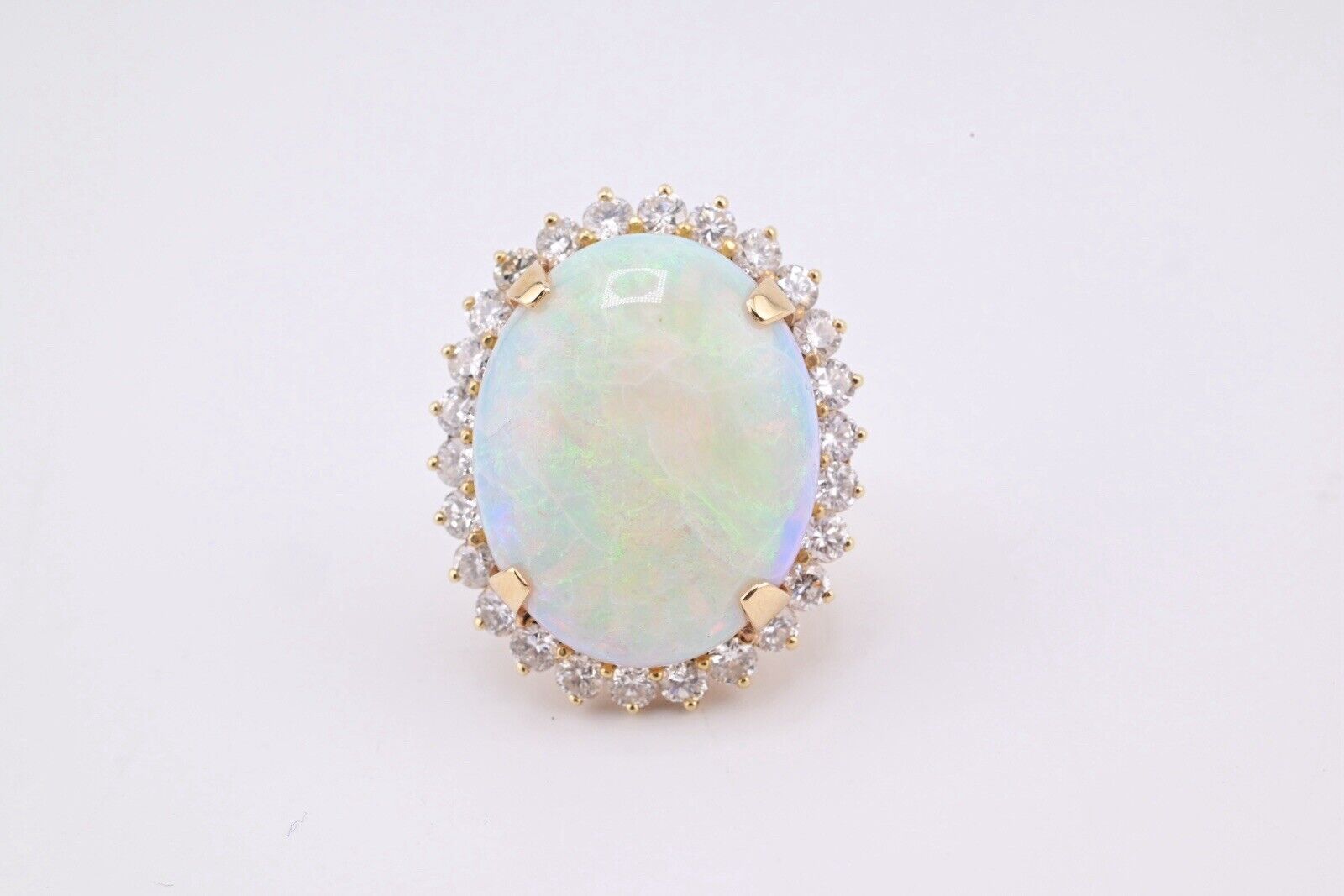 Massive 14K Yellow Gold Natural Opal & Diamond Ring 12.73 Grams