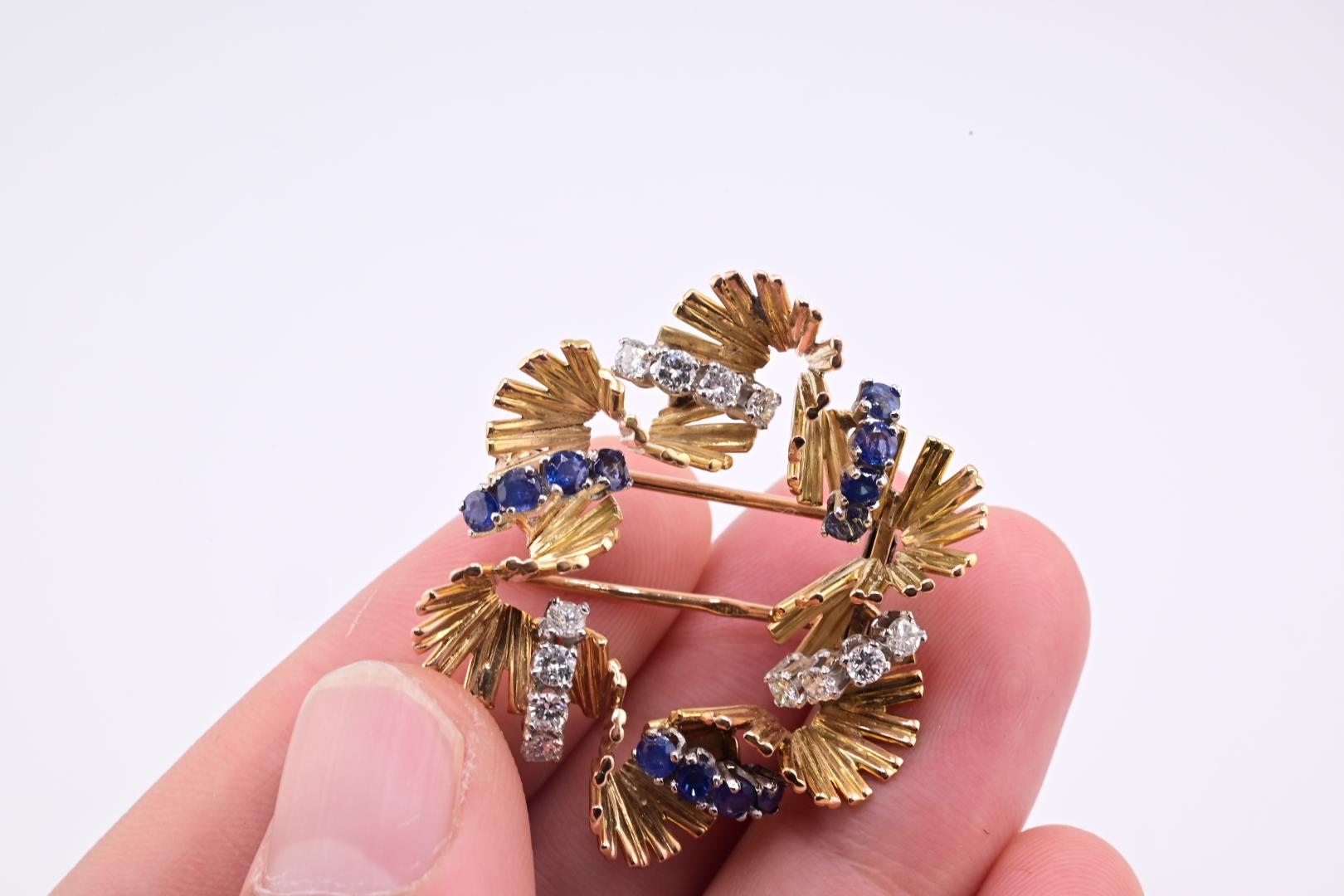 Exceptional H Stern 18K Diamond & Sapphire Brooch