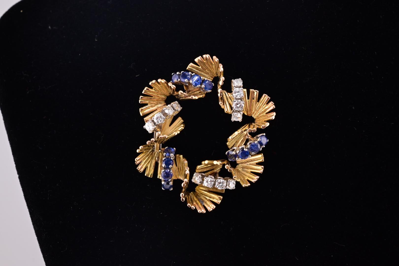 Exceptional H Stern 18K Diamond & Sapphire Brooch