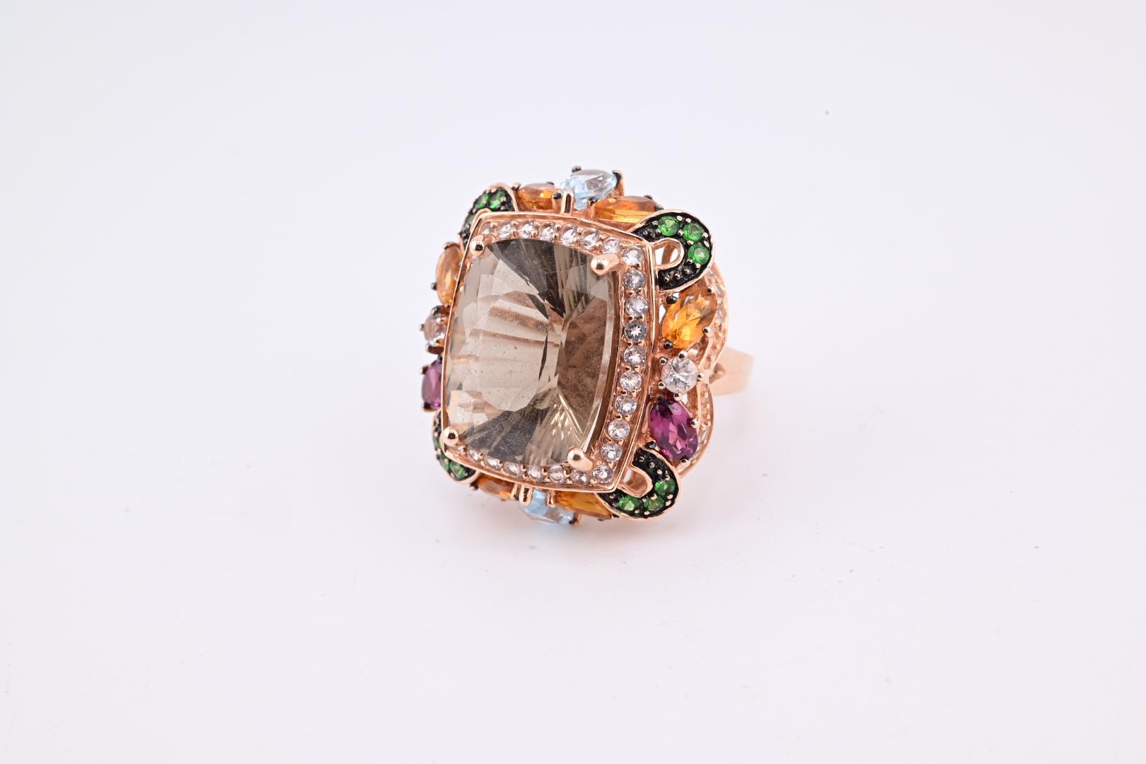 14K Rose Gold Levian Ring With Smokey Quartz Fine Beautiful Color Gemstones