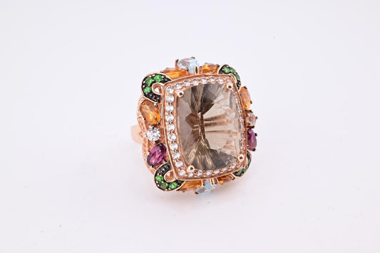 14K Rose Gold Levian Ring With Smokey Quartz Fine Beautiful Color Gemstones