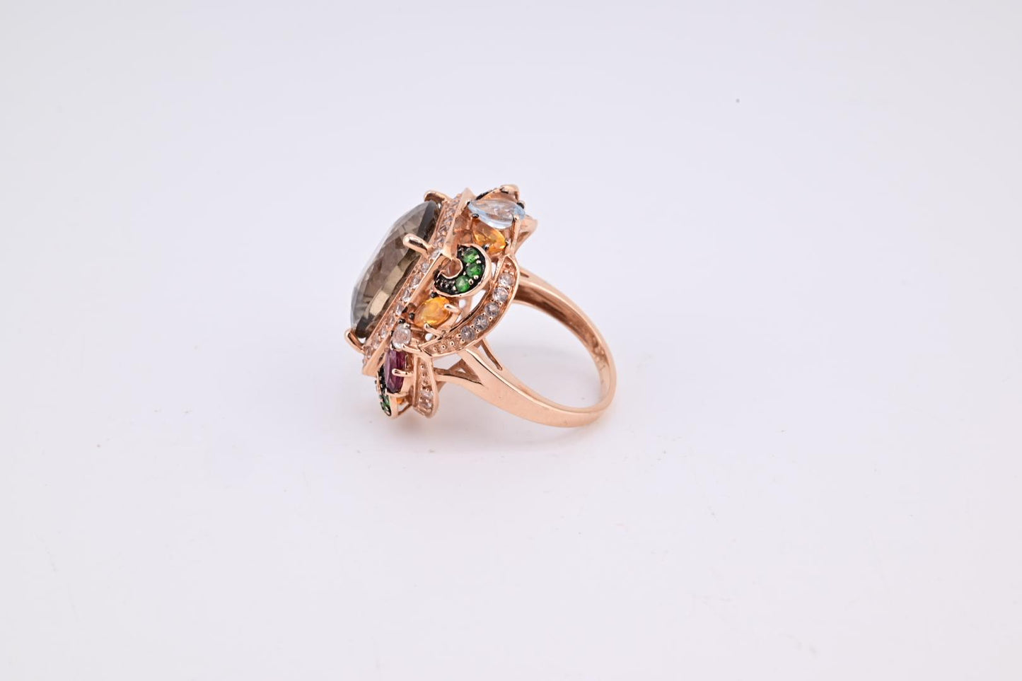 14K Rose Gold Levian Ring With Smokey Quartz Fine Beautiful Color Gemstones