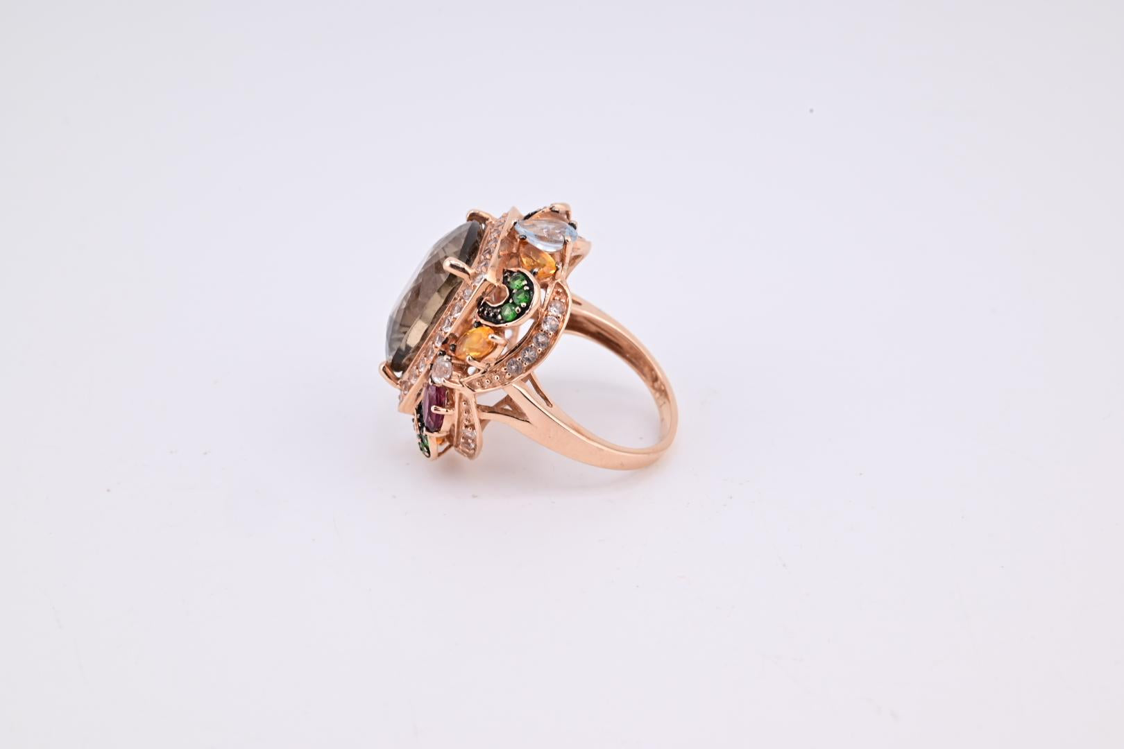 14K Rose Gold Levian Ring With Smokey Quartz Fine Beautiful Color Gemstones