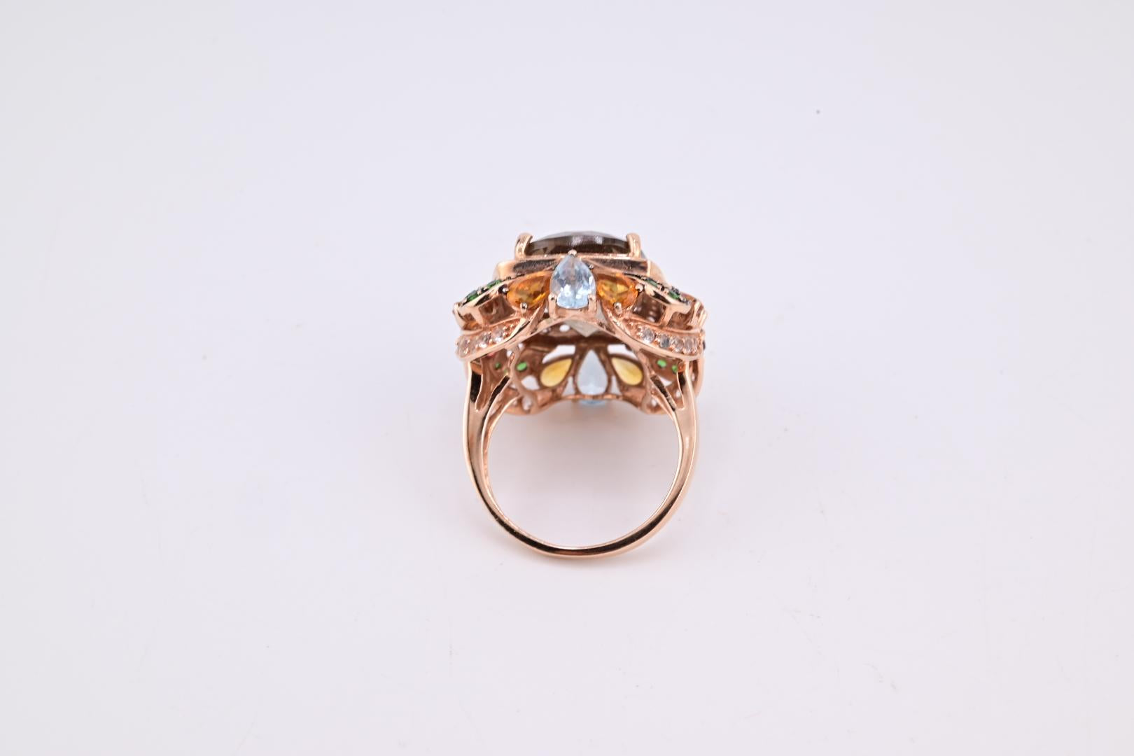 14K Rose Gold Levian Ring With Smokey Quartz Fine Beautiful Color Gemstones