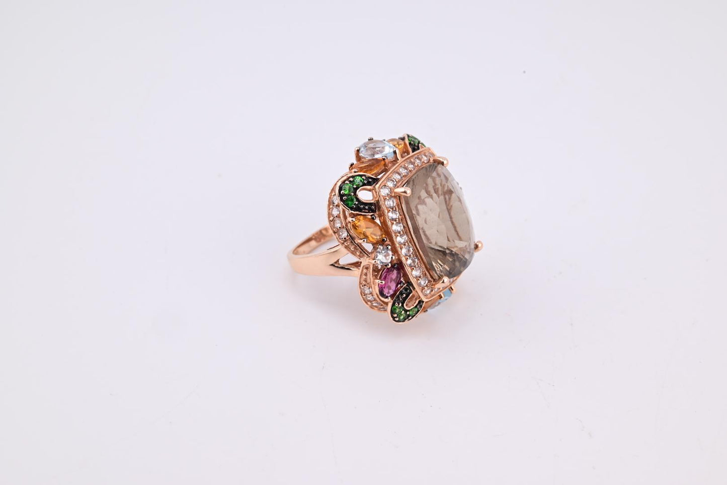 14K Rose Gold Levian Ring With Smokey Quartz Fine Beautiful Color Gemstones