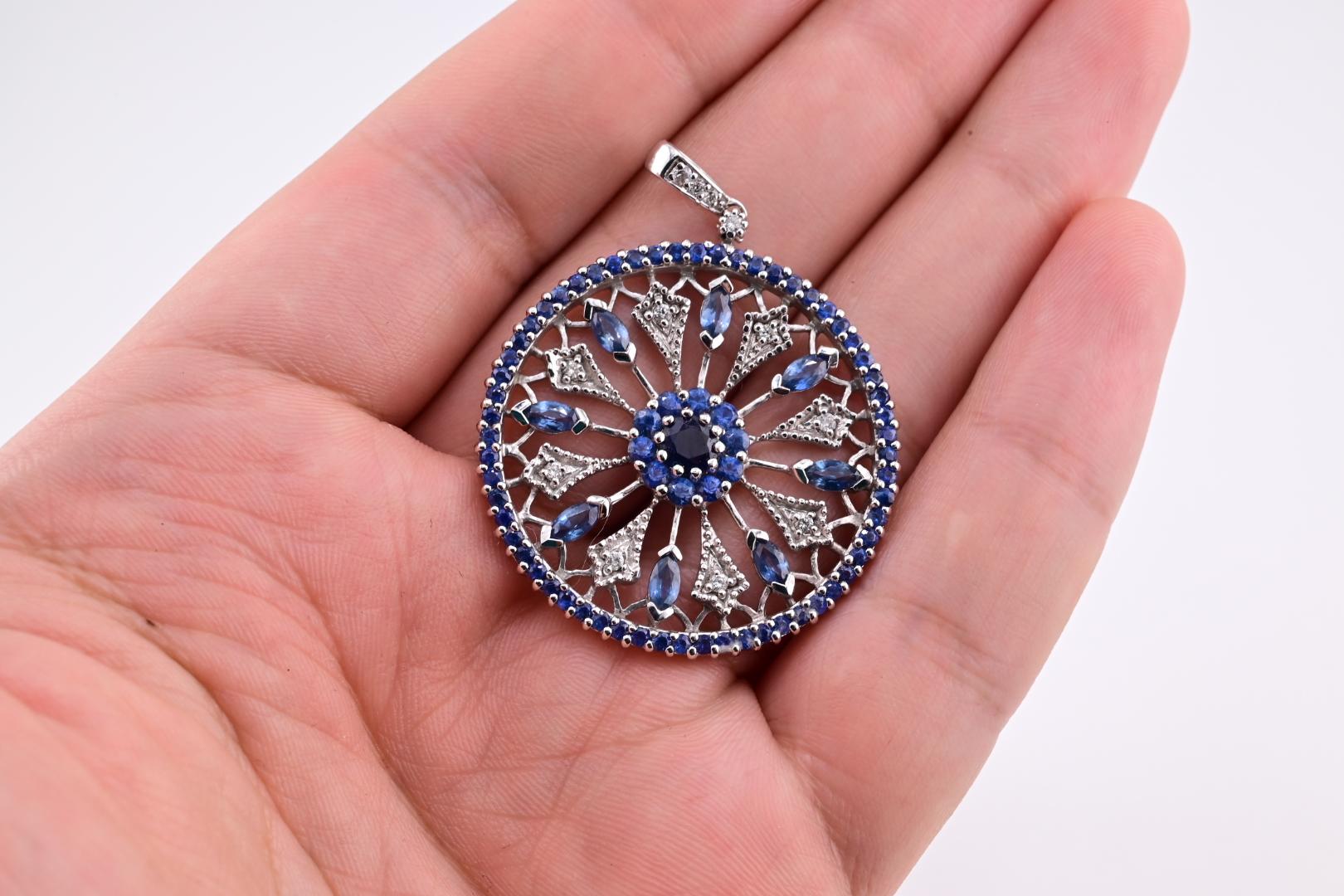 Gorgeous EFFY BH Diamond & Sapphire Pendant 14K White Gold