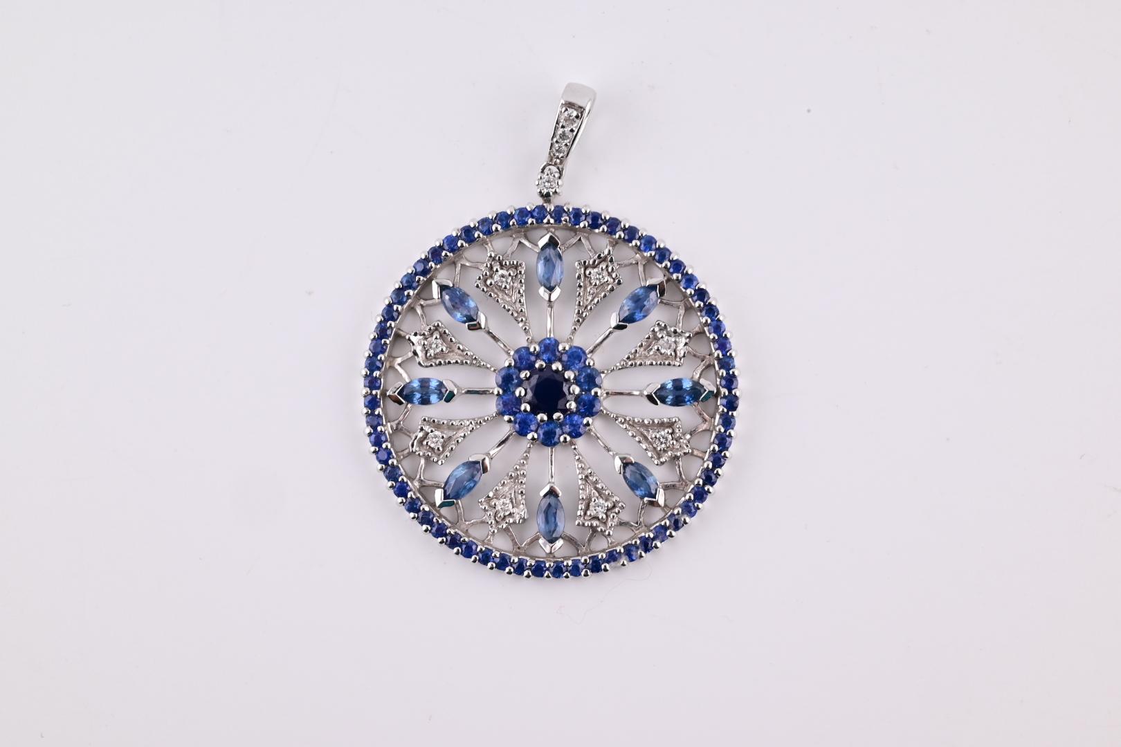 Gorgeous EFFY BH Diamond & Sapphire Pendant 14K White Gold