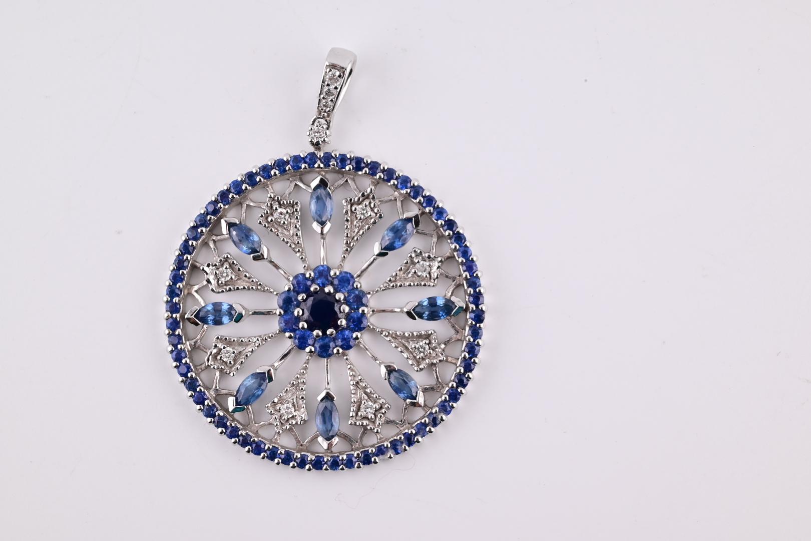 Gorgeous EFFY BH Diamond & Sapphire Pendant 14K White Gold