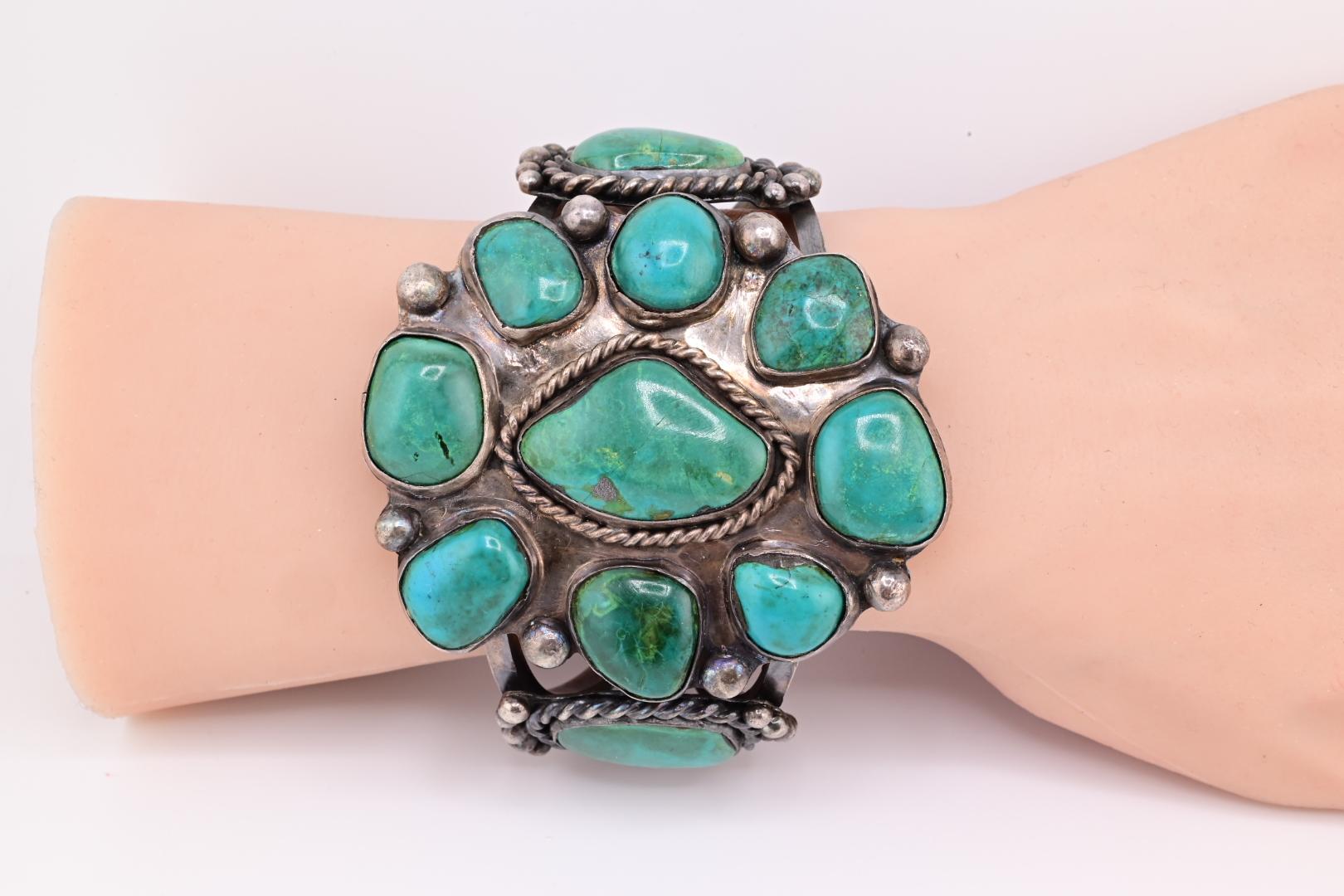 Massive Navajo Sterling Silver Turquoise Bracelet Cuff