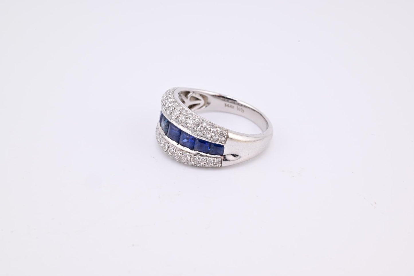 Gorgeous 14K White Gold Diamond & Sapphire Ring Signed WH 5.63 Grams