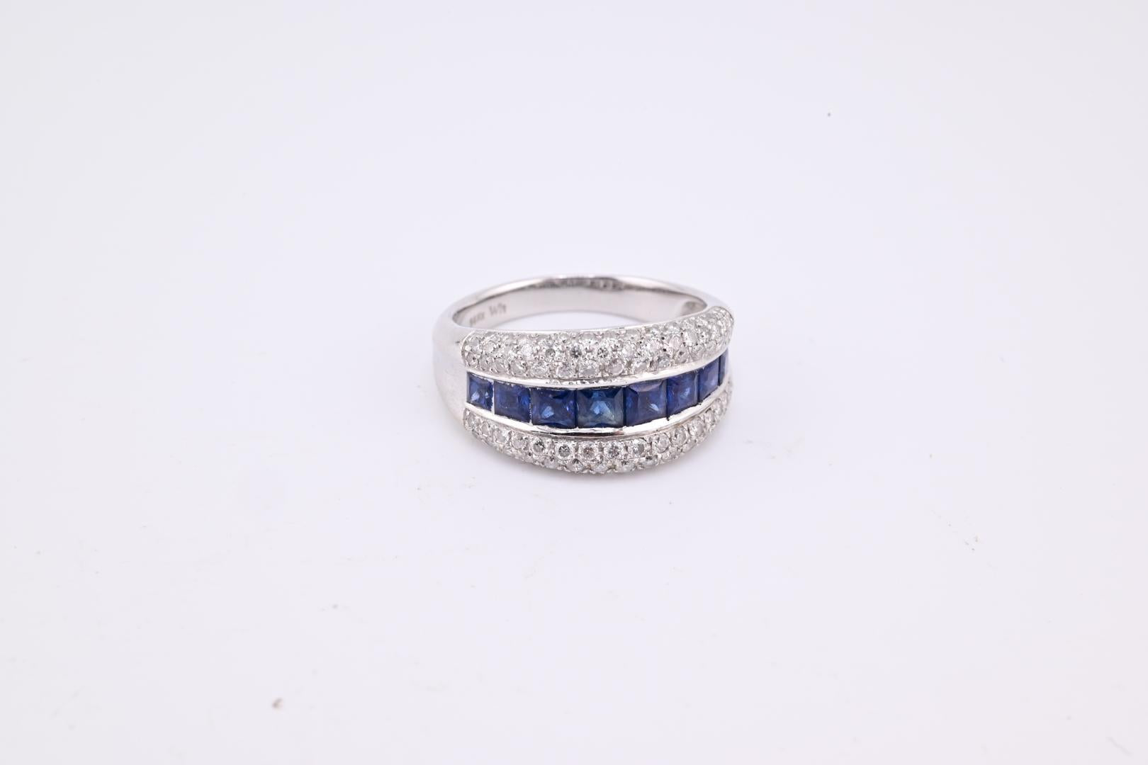 Gorgeous 14K White Gold Diamond & Sapphire Ring Signed WH 5.63 Grams