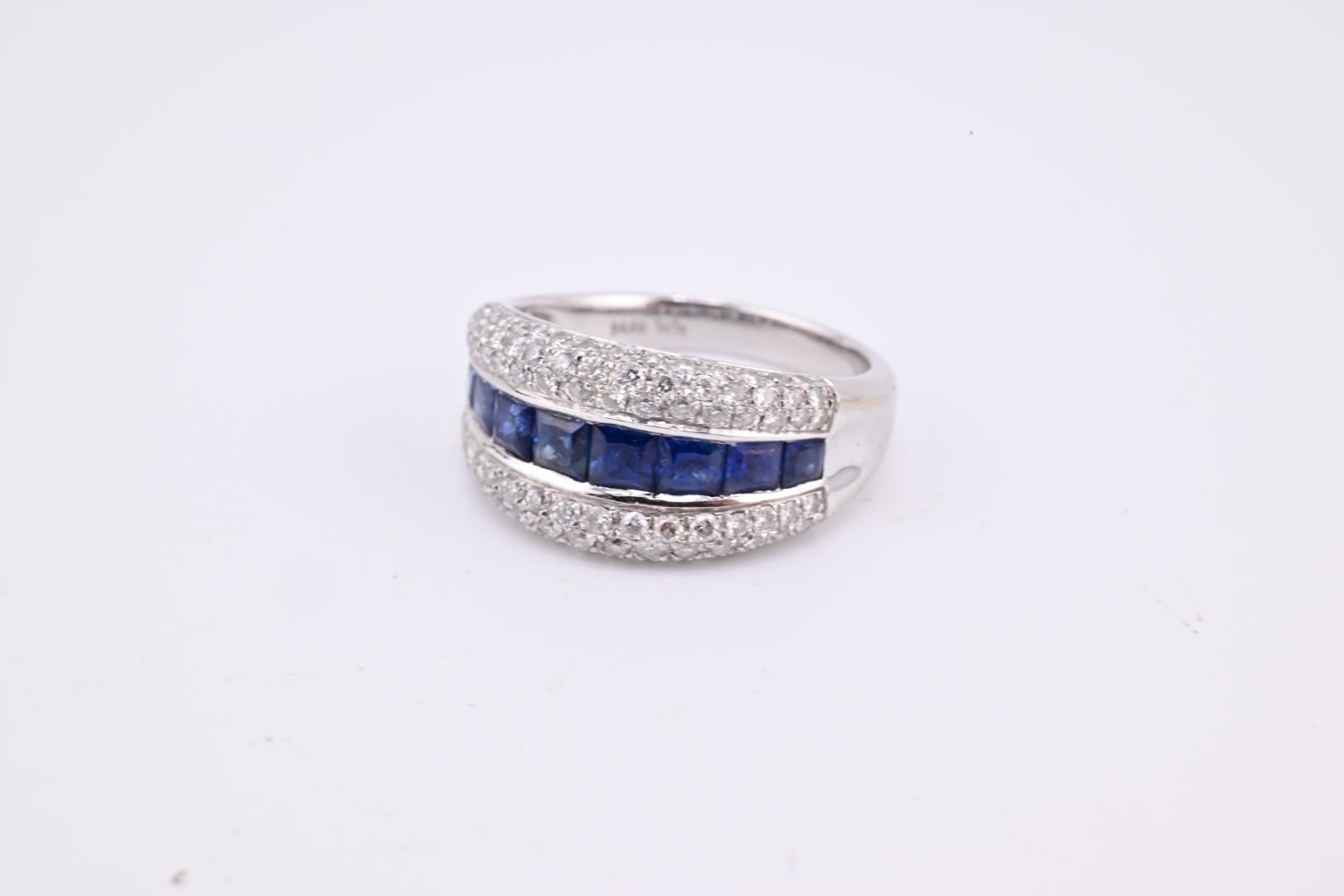 Gorgeous 14K White Gold Diamond & Sapphire Ring Signed WH 5.63 Grams