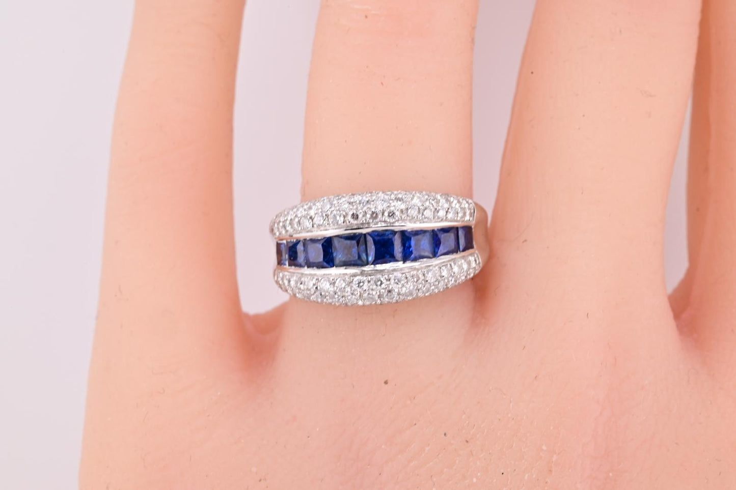 Gorgeous 14K White Gold Diamond & Sapphire Ring Signed WH 5.63 Grams