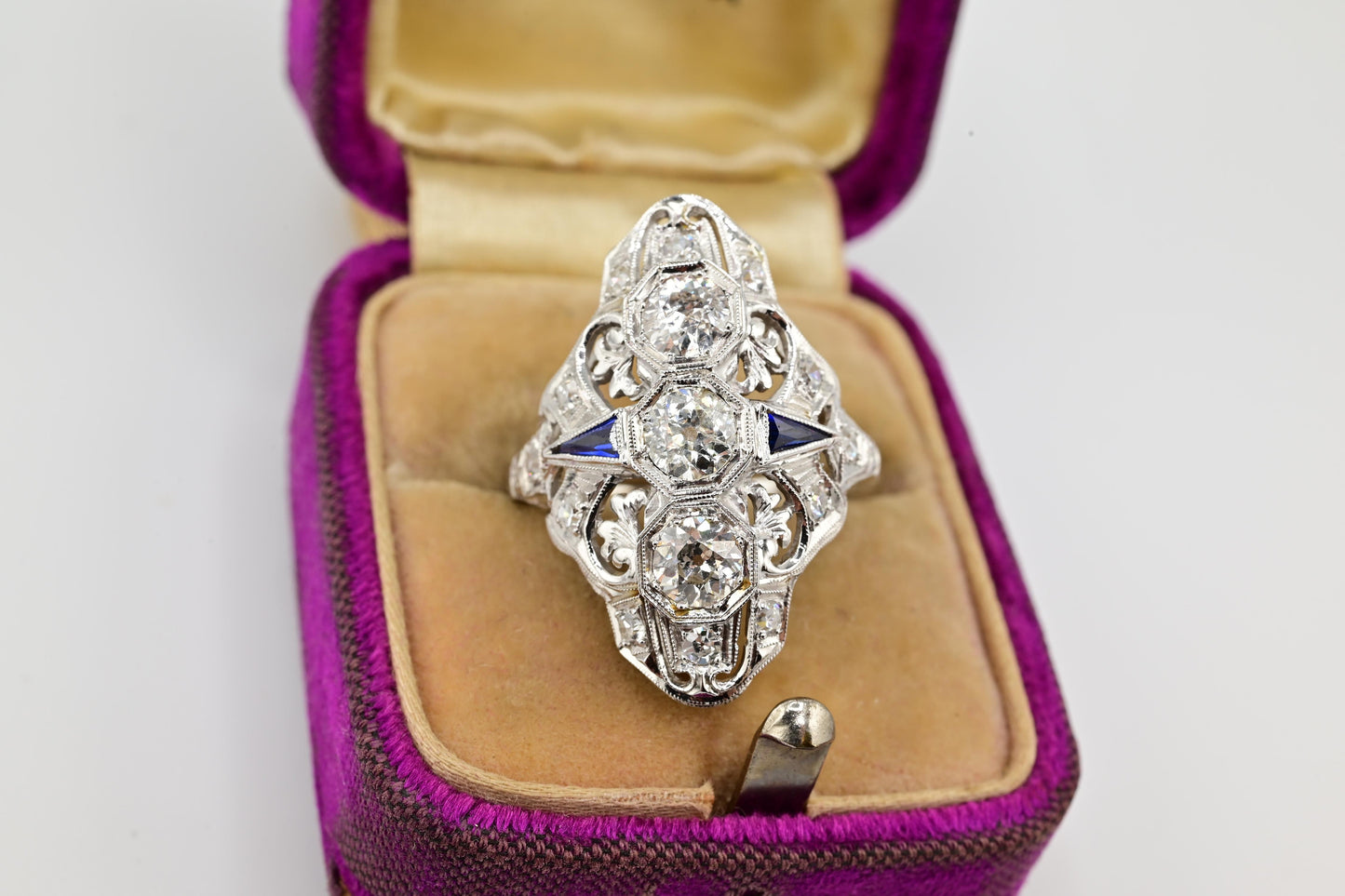 Super Gorgeous Antique Art Deco Period Diamond & Sapphire Ring Size 6 3/4