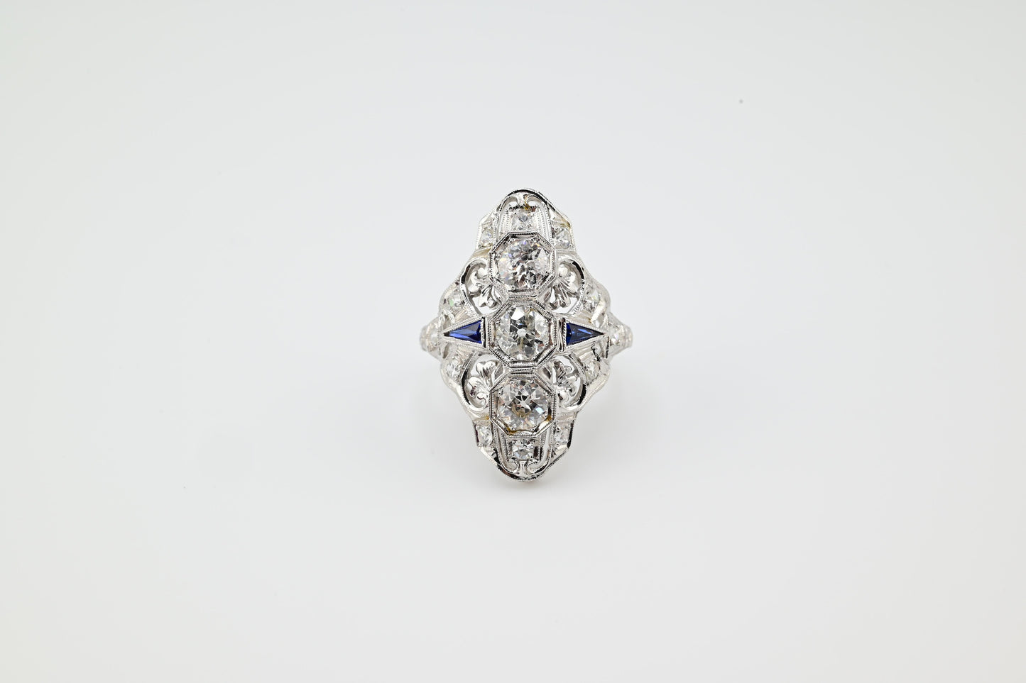 Super Gorgeous Antique Art Deco Period Diamond & Sapphire Ring Size 6 3/4